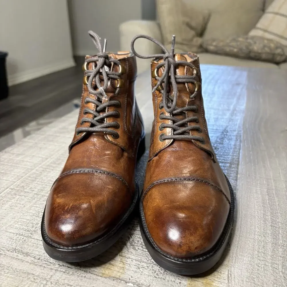Kenneth Cole Reaction Men’s Boot Brewster Combat Leather Lace Up Brown Size 7